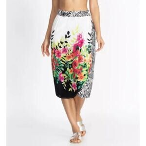 Johnny Was Rayon Wrap MIDI Skirt Floral Zebra Print pockets Size XS